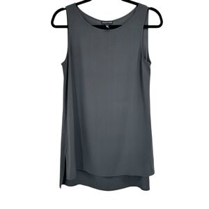 EILEEN FISHER Gray Silk Layered Tank Top Tunic Size XS Old Money Quiet Luxury